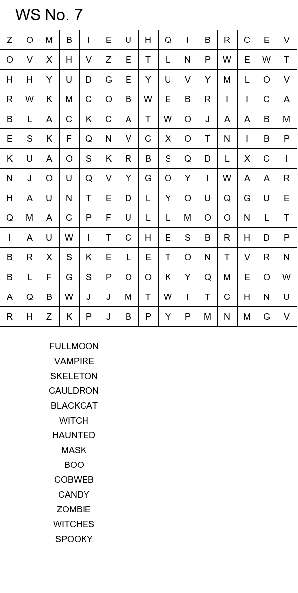 Halloween word search puzzles for kids 8-10 years old size 15x15 No 7