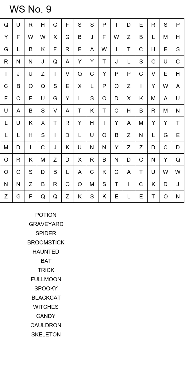 Halloween word search puzzles for kids 8-10 years old size 15x15 No 9