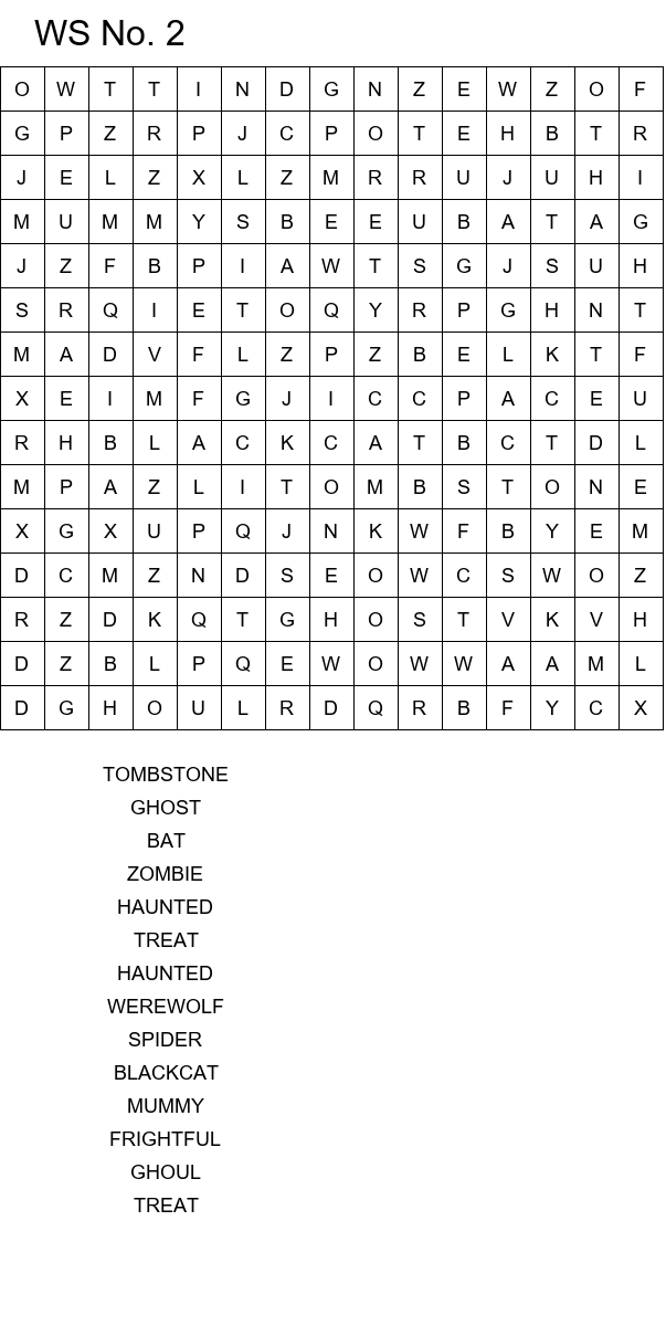 Halloween word search worksheets for kids size 15x15 No 2