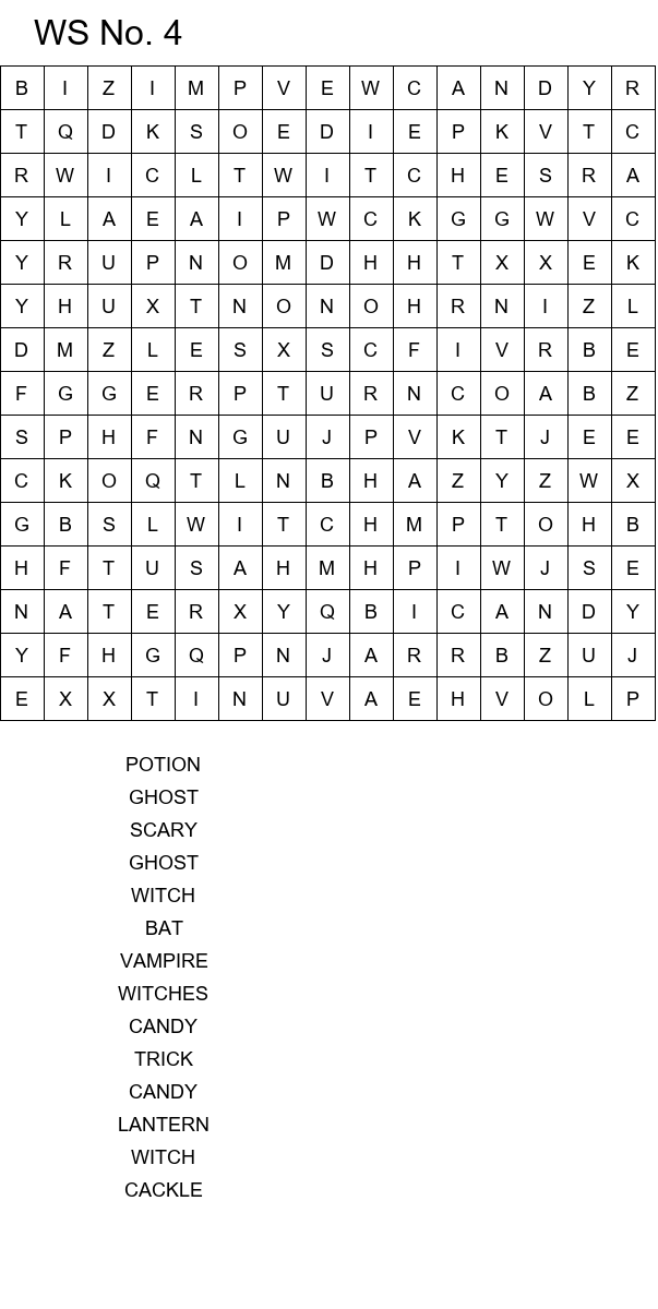 Halloween word search worksheets for kids size 15x15 No 4