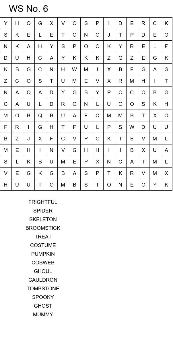 Halloween word search worksheets for kids size 15x15 No 6