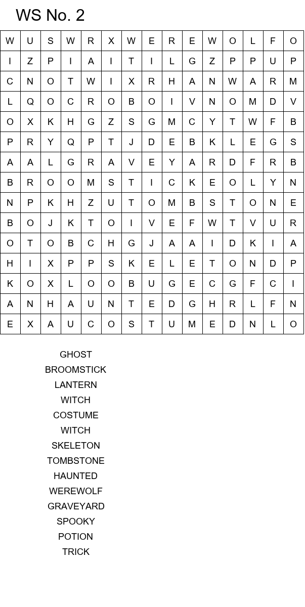 Printable Halloween word search puzzles size 15x15 No 2