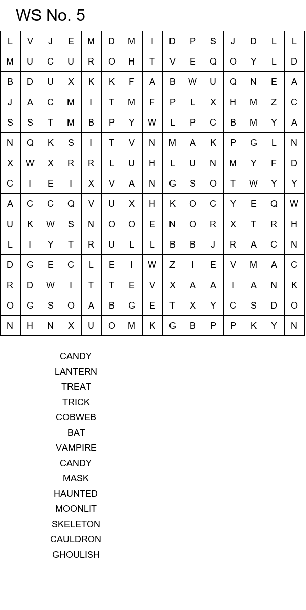 Printable Halloween word search puzzles size 15x15 No 5