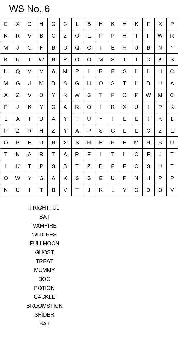 Printable Halloween word search puzzles size 15x15 No 6