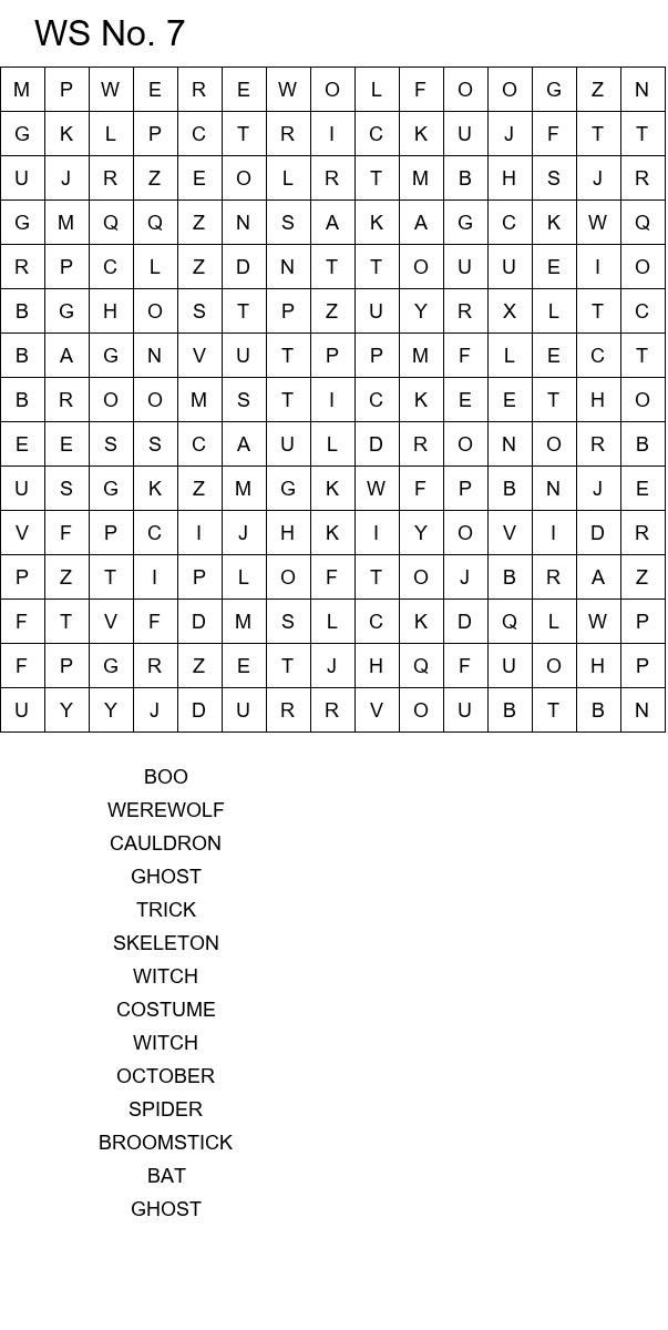 Printable Halloween word search puzzles size 15x15 No 7