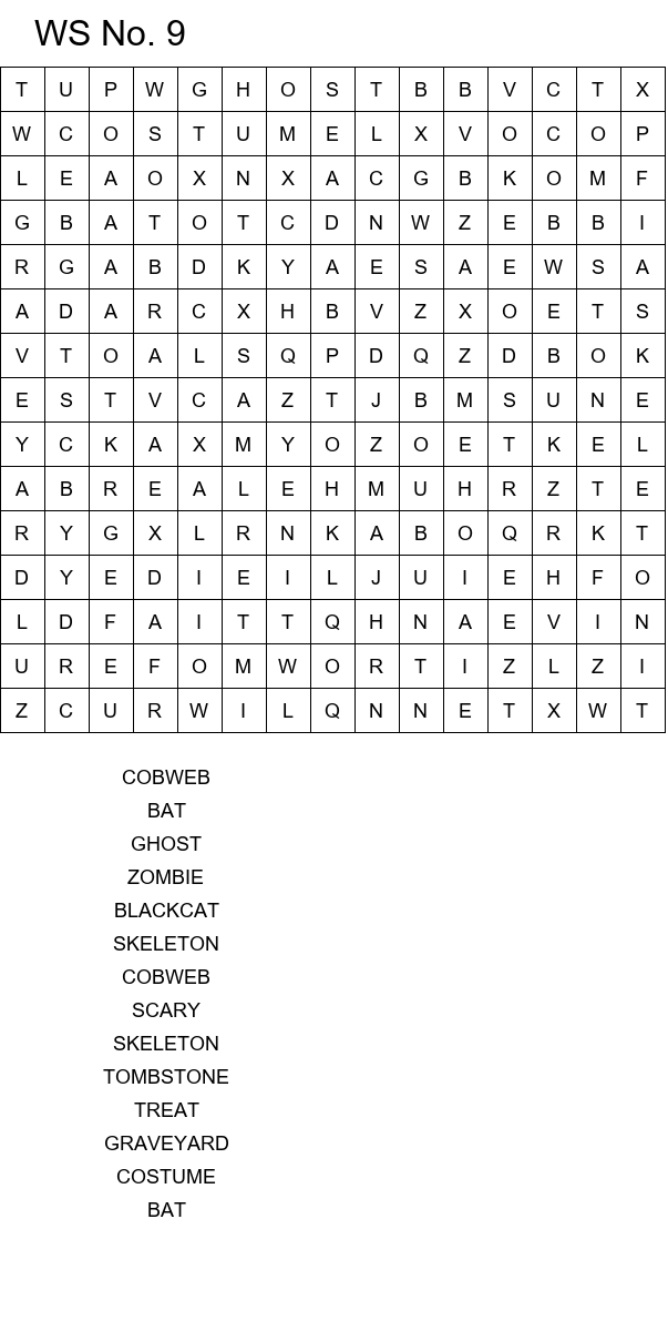 Printable Halloween word search puzzles size 15x15 No 9