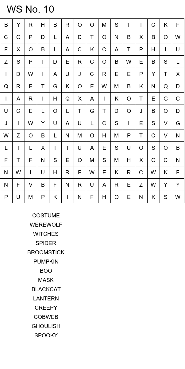 Scary Halloween word search size 15x15 No 10