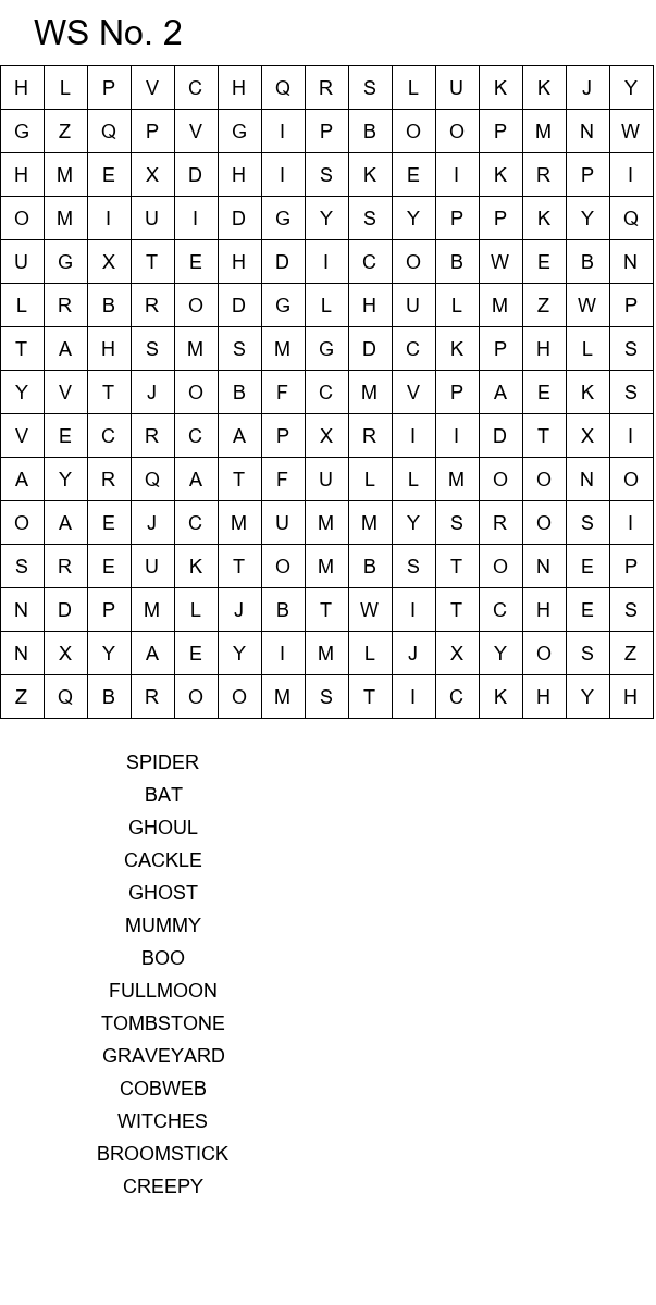 Scary Halloween word search size 15x15 No 2