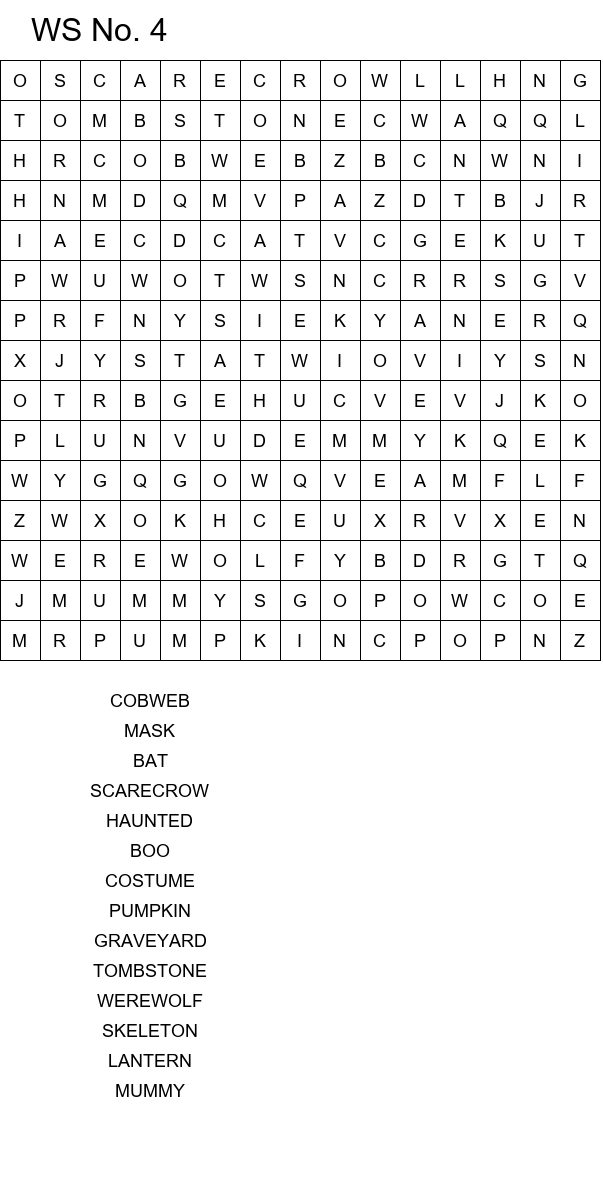 Scary Halloween word search size 15x15 No 4