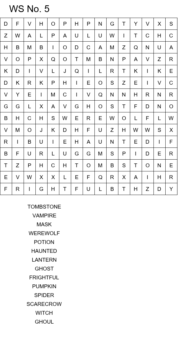Scary Halloween word search size 15x15 No 5