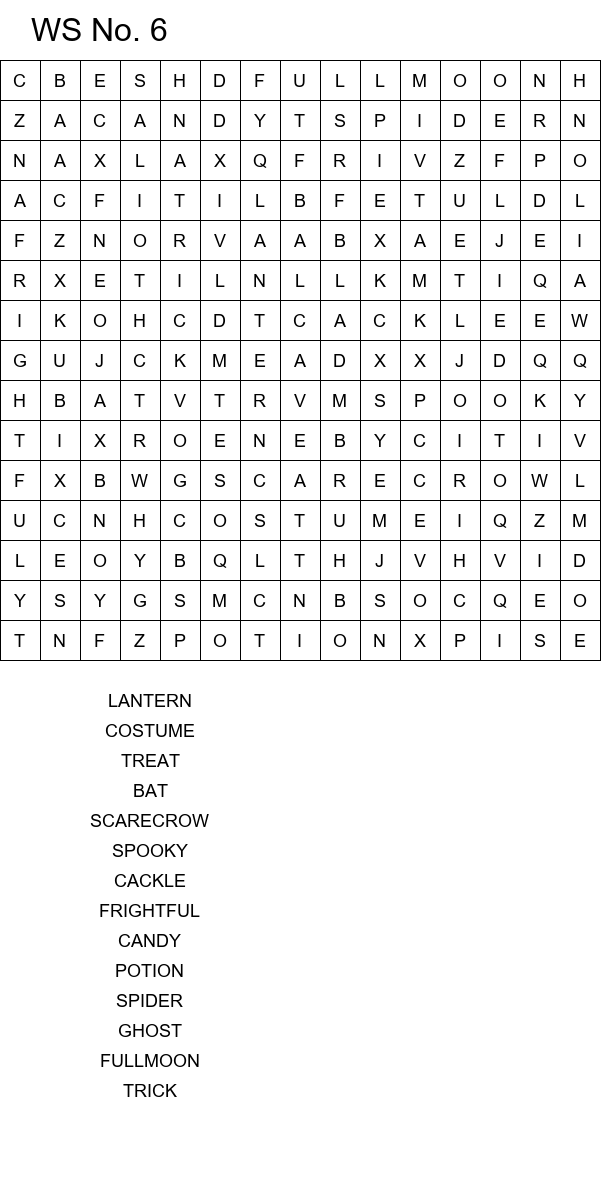 Scary Halloween word search size 15x15 No 6