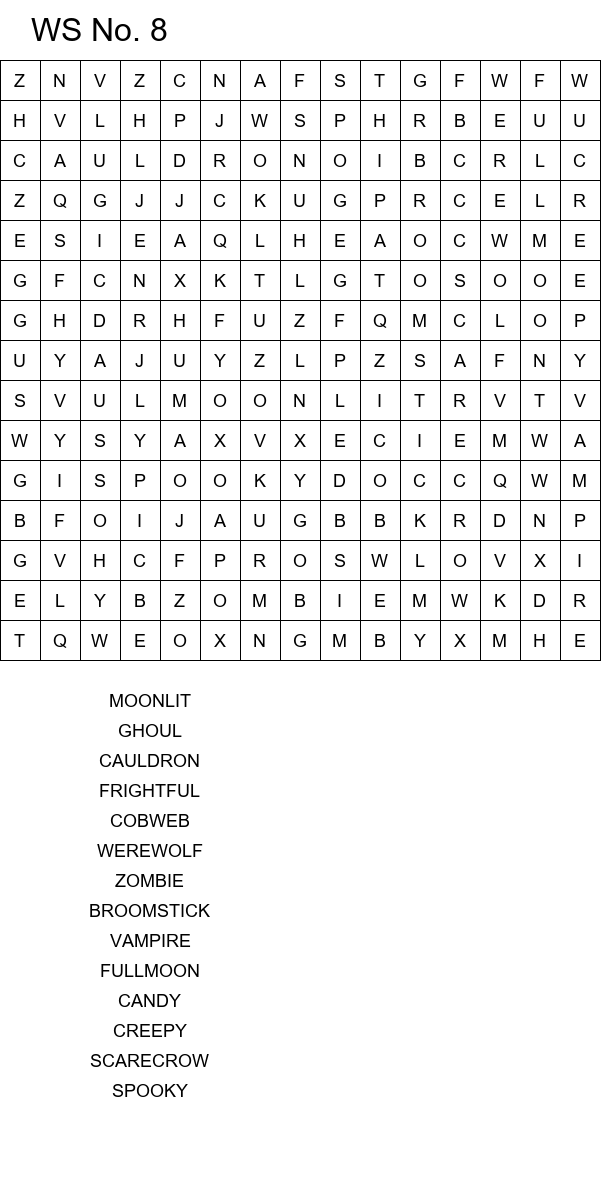 Scary Halloween word search size 15x15 No 8