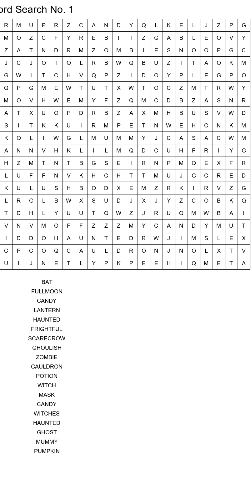 Top 20x20 Halloween word search with answers size 20x20 No 1