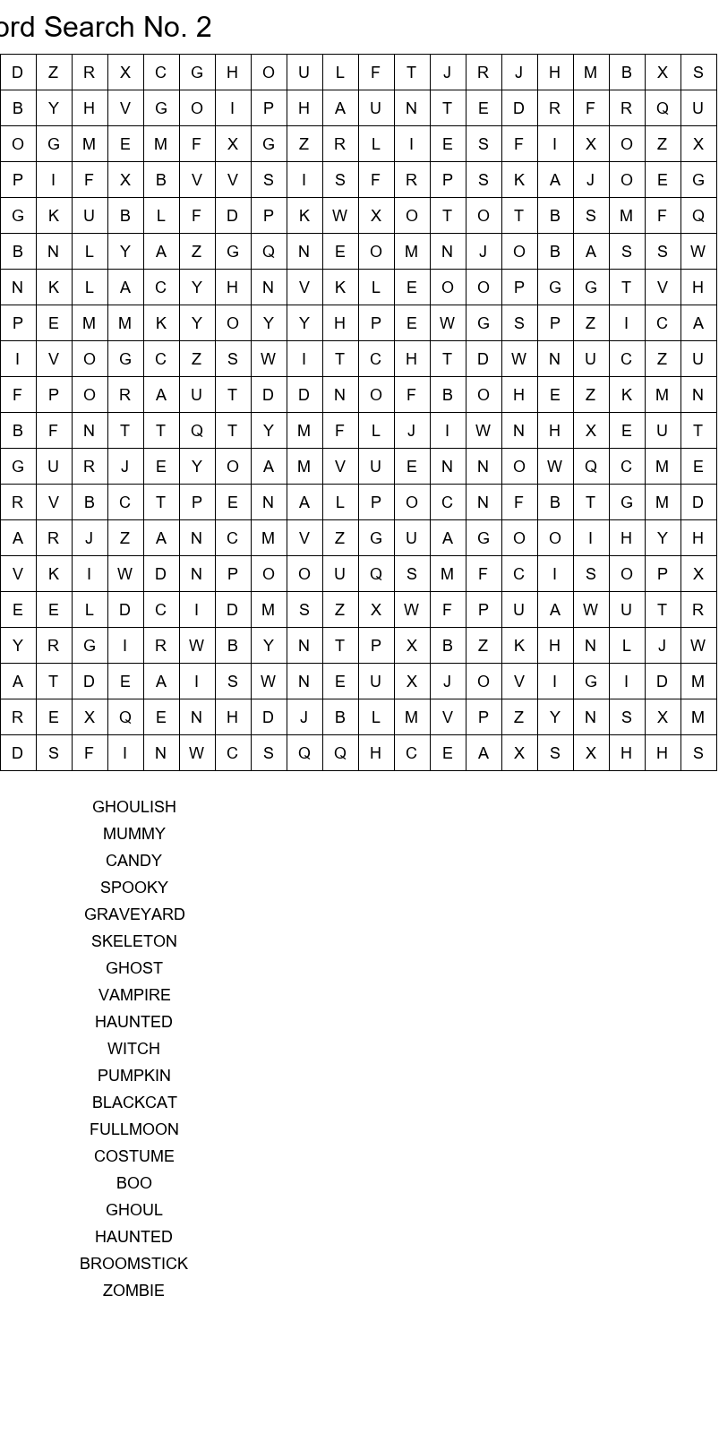 Top 20x20 Halloween word search with answers size 20x20 No 2