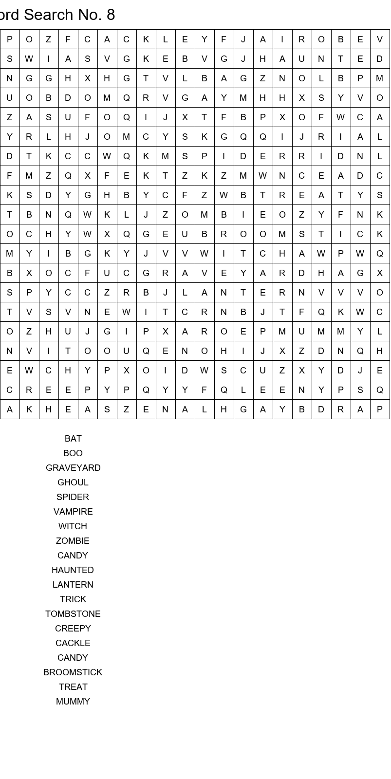 Top 20x20 Halloween word search with answers size 20x20 No 8