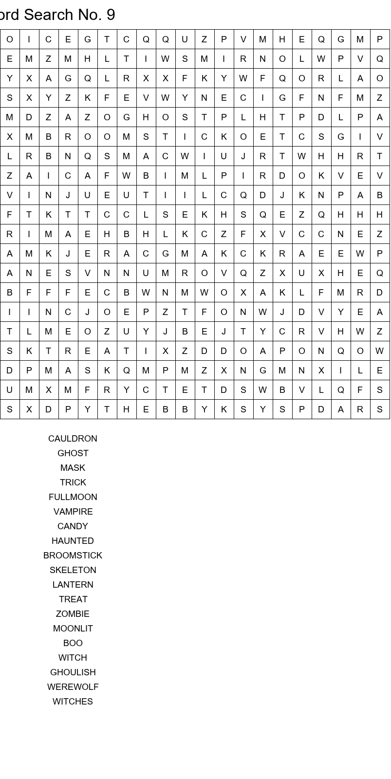 Top 20x20 Halloween word search with answers size 20x20 No 9