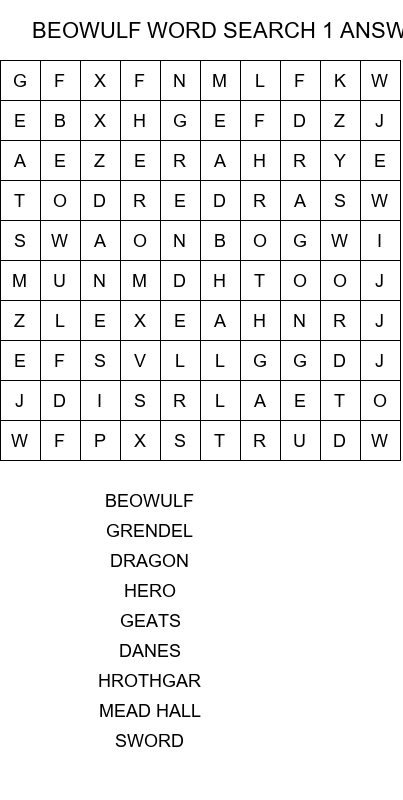 beowulf word search 1 answer key size 10x10