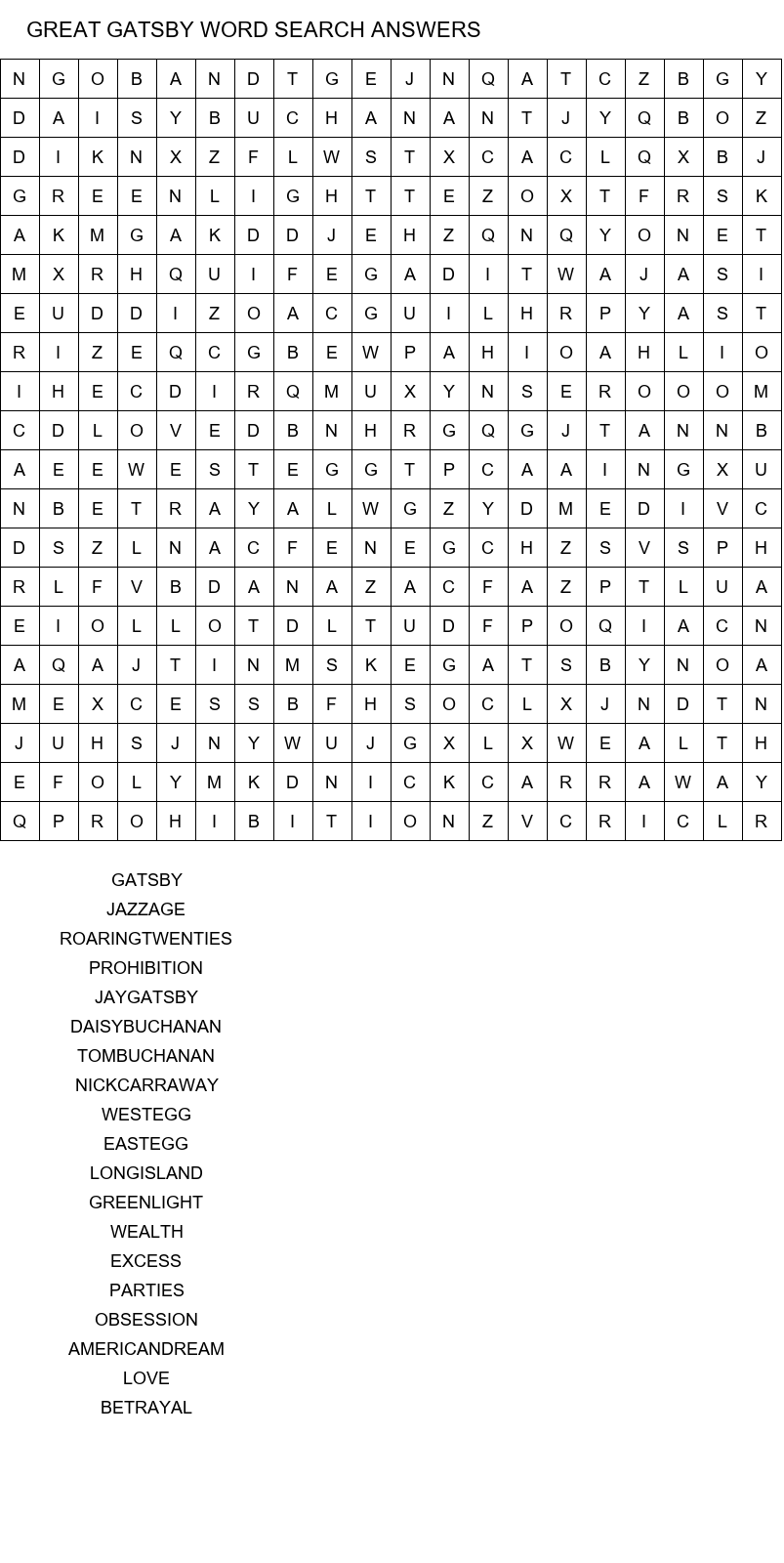 great gatsby word search answers size 20x20